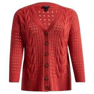 New Torrid Sweater Womens 2X Cable Knit Boyfriend Cardigan Button Up Baked Apple